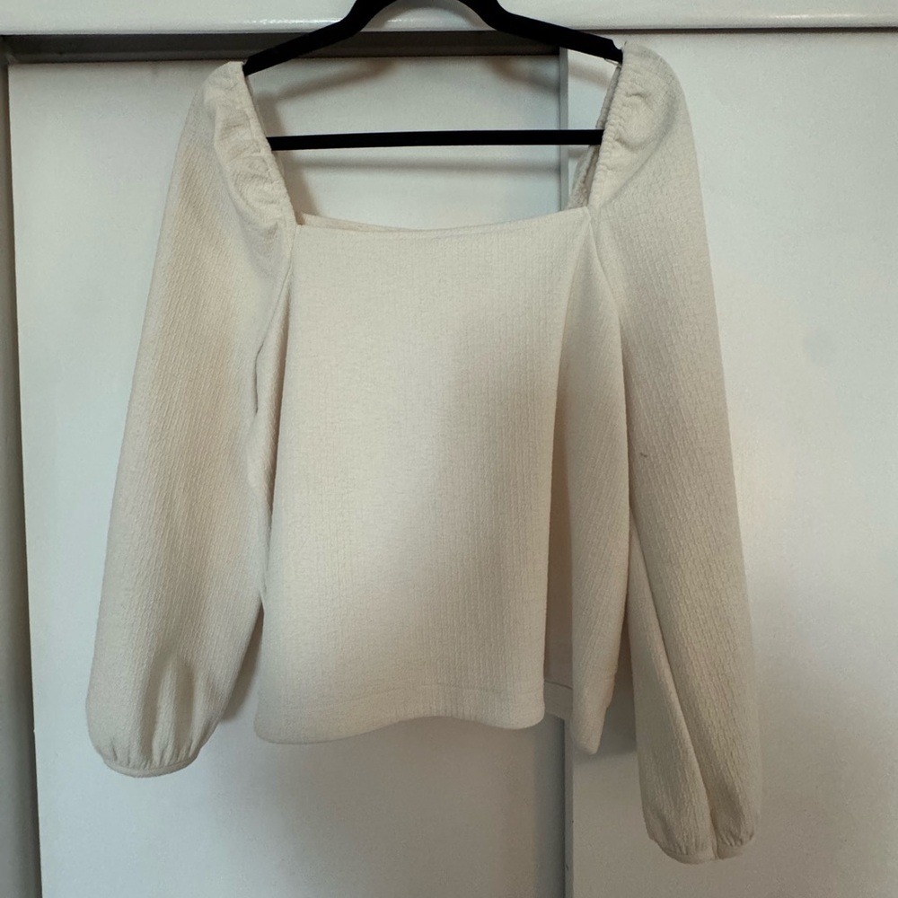 Madewell Cream Square Neck Puff Sleeve Blouse
